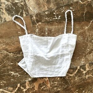 REFORMATION WHITE LINEN BACKLESS TOP